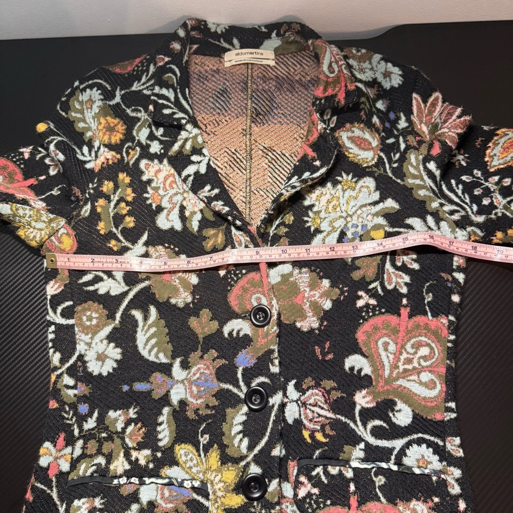 ✨ Aldo Martins Floral Knit Blazer Jacket Elbow Patch Cuffed Sleeve Barcelona S - Picture 14 of 16